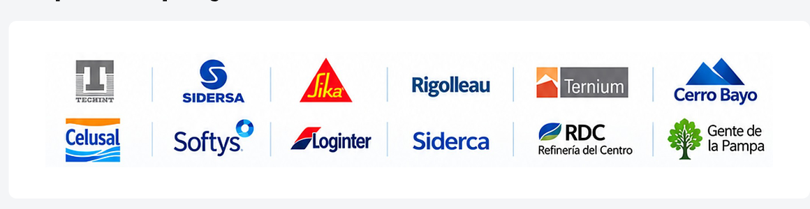 Techint, Sidersa, Sika, Rigolleau, Ternium, Cerro Bayo, Celusal, Softys, Loginter, Siderca, RDC, Gente de la Pampa